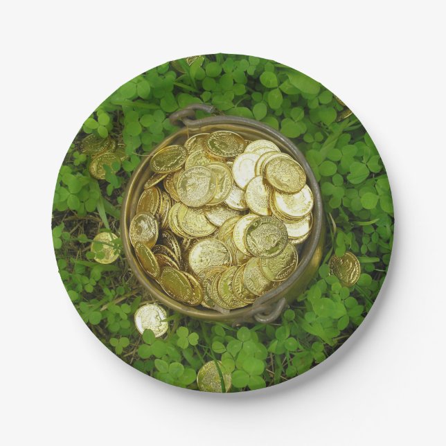 Magic Pot of Gold With Shamrocks! Paper Plate (Front)