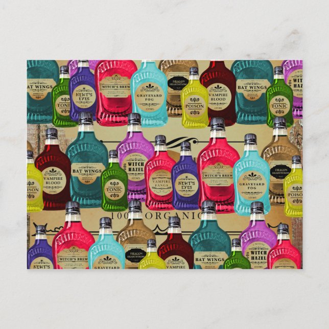 Magic Potion Apothecary Halloween Tonic Bottles Postcard (Front)