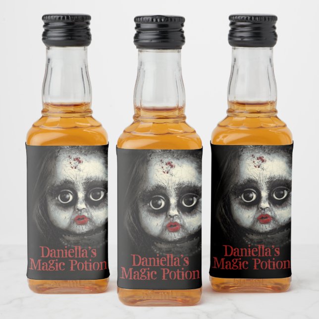 Magic Potion Creepy Goth Doll Halloween Liquor Bottle Label (Bottles)