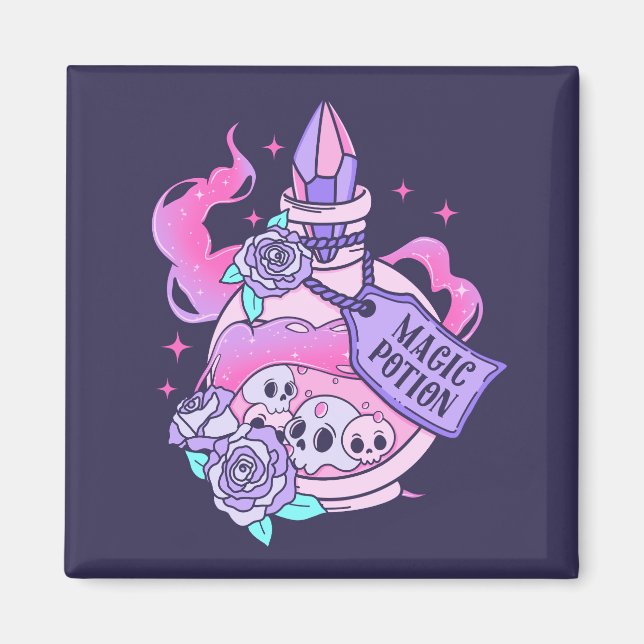 Magic Potion Cute Pink Halloween Potion Bottle Magnet (Front)