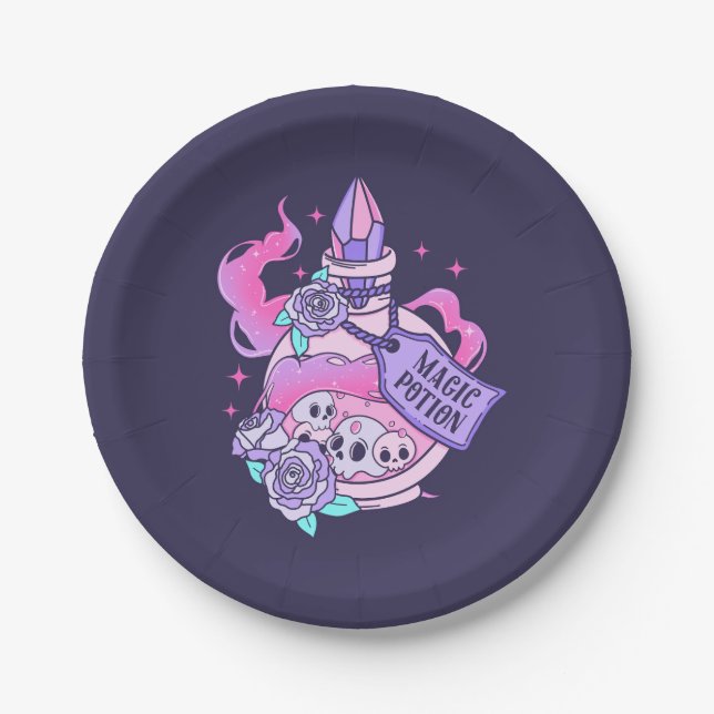 Magic Potion Cute Pink Halloween Potion Bottle Paper Plate (Front)