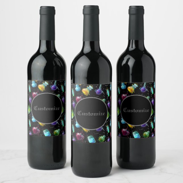 Magic Potions Pattern Wine Label (Bottles)