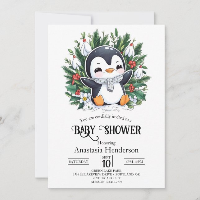 Magic Pretty Penguin Baby Shower Invitation (Front)