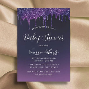 Magic Purple Glitter Drips Elegant Baby Shower Invitation