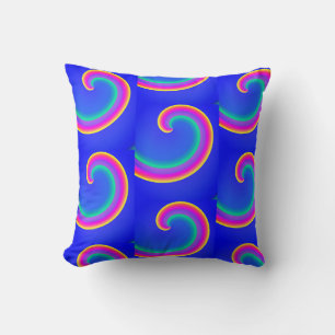 Magic Rainbow Waves Curls Blue Cushion