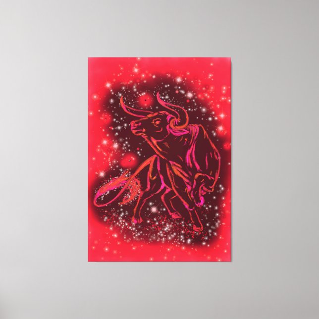 Magic Red Bull Running Canvas Print - Painting (Front)