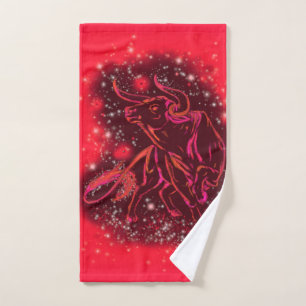 Magic Red Neon Bull Running - Amazing Starry Night Bath Towel Set