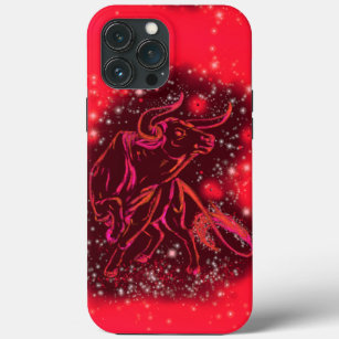 Magic Red Neon Bull Running  Amazing Starry Night iPhone 13 Pro Max Case