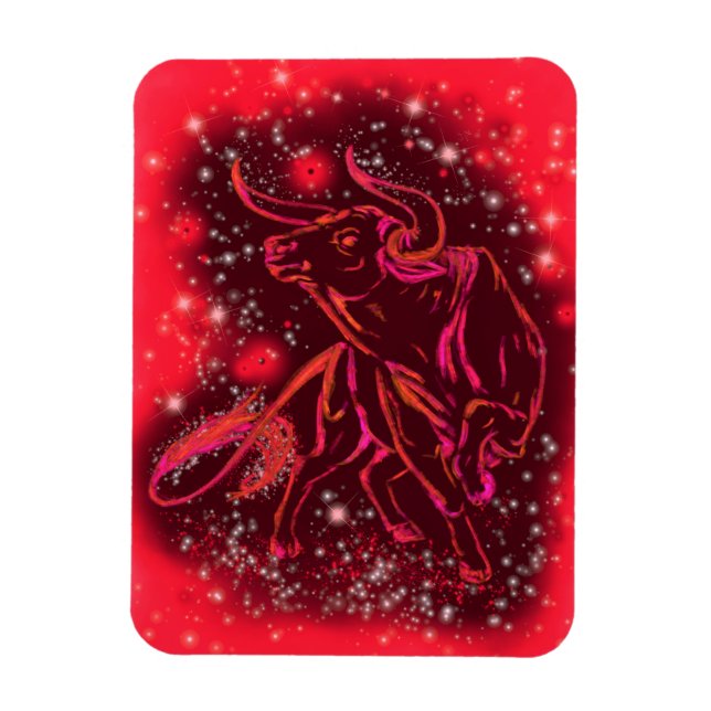 Magic Red Neon Bull Running - Amazing Starry Night Magnet (Vertical)