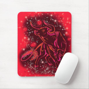 Magic Red Neon Bull Running - Amazing Starry Night Mouse Pad