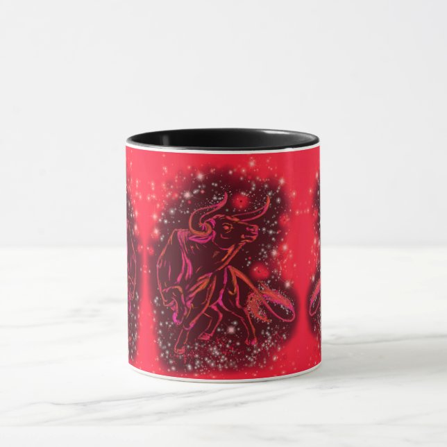 Magic Red Neon Bull Running - Amazing Starry Night Mug (Center)