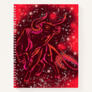 Magic Red Neon Bull Running - Amazing Starry Night Notebook