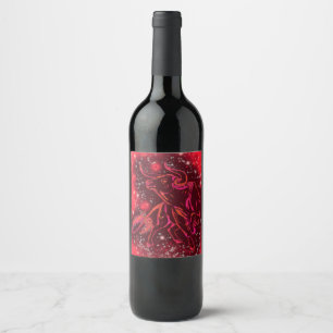 Magic Red Neon Bull Running - Amazing Starry Night Wine Label