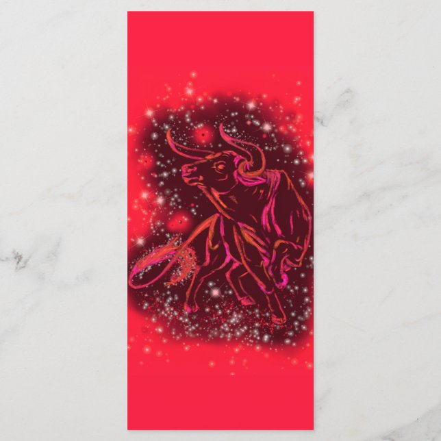 Magic Red Neon Bull Running At Starry Night Menu (Back)