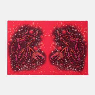 Magic Red Neon Bulls Running Amazing Starry Night Doormat