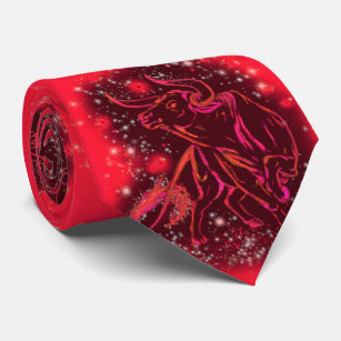 Magic Red Neon Bulls Running At Starry Night Tie