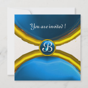 MAGIC RINGS ,MONOGRAM gem blue gold Invitation