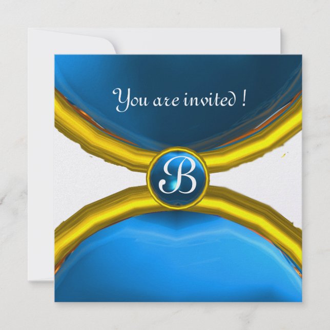 MAGIC RINGS ,MONOGRAM gem blue ice Invitation (Front)