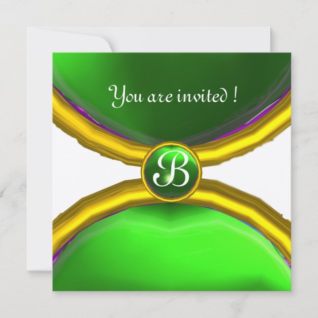 MAGIC RINGS ,MONOGRAM gem green champagne Invitation (Front)
