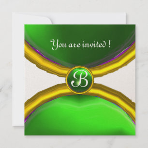 MAGIC RINGS ,MONOGRAM gem green champagne Invitation
