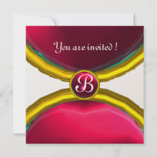 MAGIC RINGS ,MONOGRAM gem pink champagne Invitation