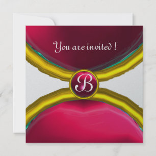 MAGIC RINGS ,MONOGRAM gem pink silver Invitation