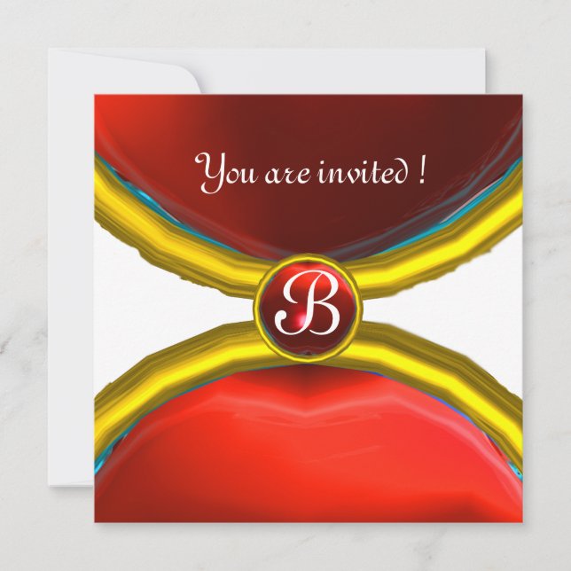 MAGIC RINGS ,MONOGRAM  gem red Invitation (Front)
