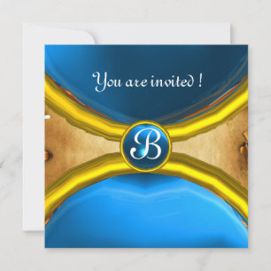 MAGIC RINGS ,MONOGRAM parchment gem blue Invitation