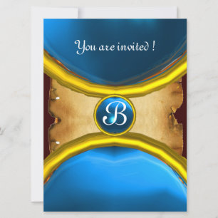 MAGIC RINGS ,MONOGRAM parchment gem blue Invitation