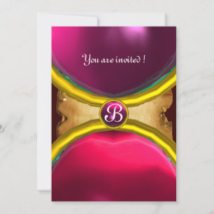 MAGIC RINGS ,MONOGRAM parchment gem pink Invitation
