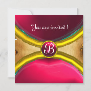 MAGIC RINGS ,MONOGRAM parchment gem pink Invitation