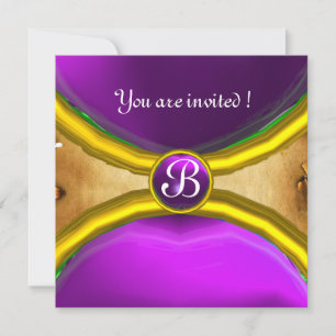 MAGIC RINGS ,MONOGRAM parchment gem purple Invitation