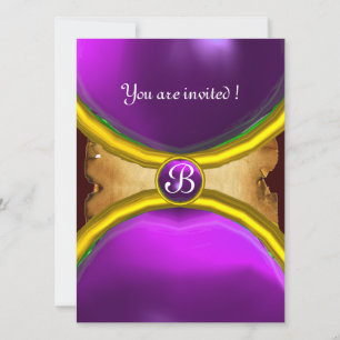MAGIC RINGS ,MONOGRAM parchment gem purple Invitation