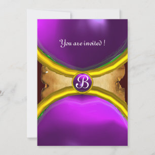 MAGIC RINGS ,MONOGRAM parchment gem purple Invitation