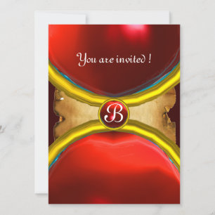 MAGIC RINGS ,MONOGRAM parchment gem red Invitation