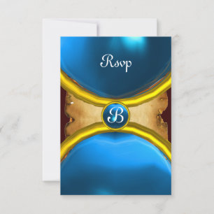 MAGIC RINGS ,MONOGRAM parchment rsvp gem blue Invitation