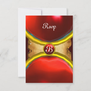 MAGIC RINGS ,MONOGRAM parchment rsvp gem red Invitation