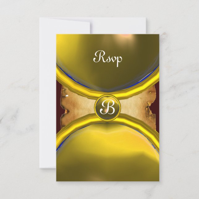 MAGIC RINGS ,MONOGRAM parchment rsvp gem yellow Invitation (Front)