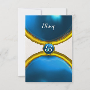 MAGIC RINGS ,MONOGRAM rsvp gem blue champagne Invitation