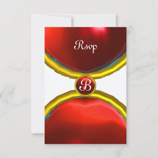 MAGIC RINGS ,MONOGRAM rsvp gem red gold Invitation (Front)