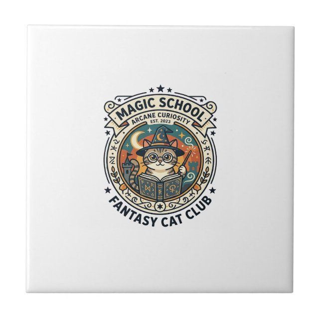Magic School Fantasy Cat Cute Kitty Design - Magic Tile (Front)