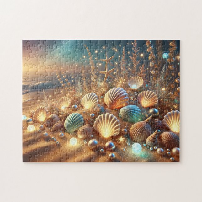 Magic Seashell Garden Mystical Ocean Beach Scene Jigsaw Puzzle (Horizontal)
