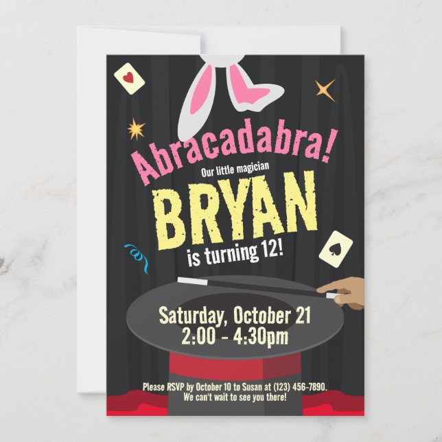 Magic Show Birthday Party Magician Hat & Rabbit Invitation (Front)