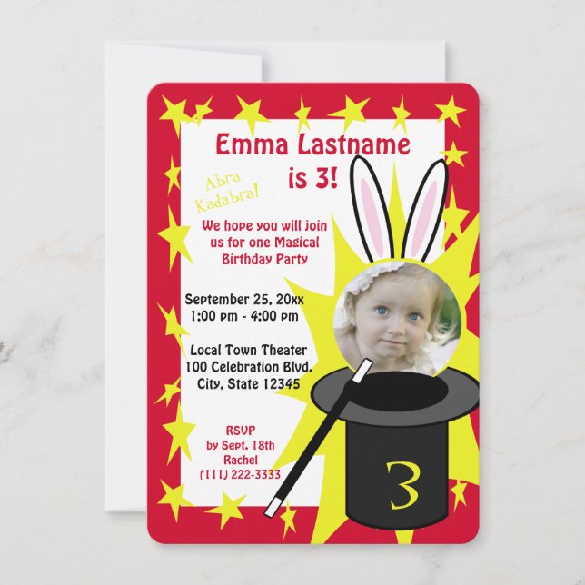 Magic Show Birthday Red Invitation (Front)
