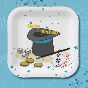 Magic Show Happy Birthday Kids Party Square Paper Plate