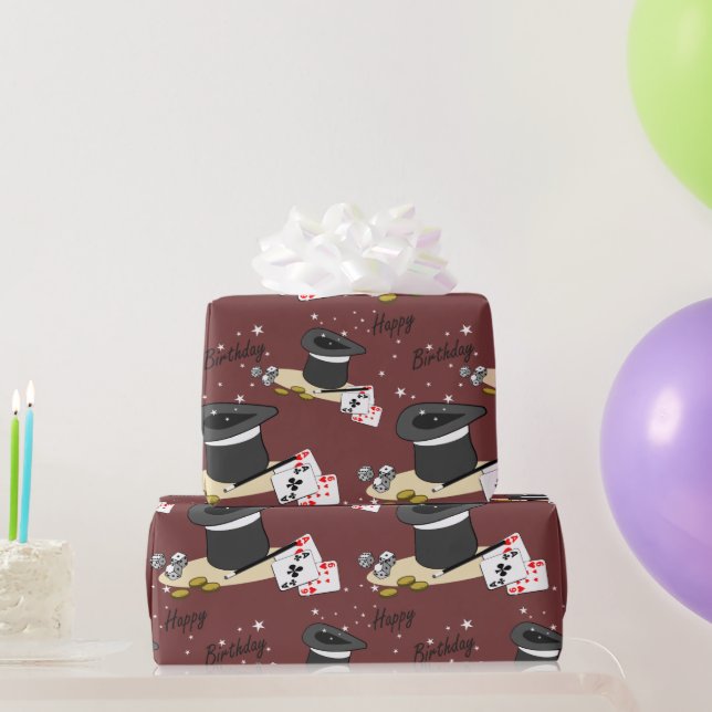 Magic Show Happy Birthday Red Wrapping Paper (Party Gifts)