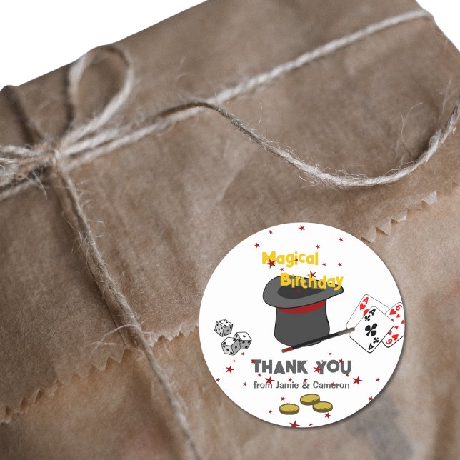 Magic Show Joint Birthday Thank You From Names Classic Round Sticker (Magic Show Joint Birthday Thank You From Names Classic Round Sticker)