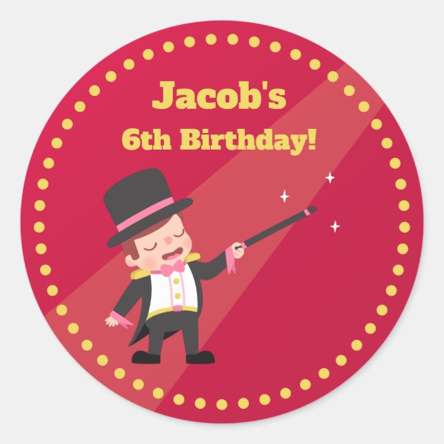 Magic Show Magician Boy Birthday Party Decor Classic Round Sticker (Front)