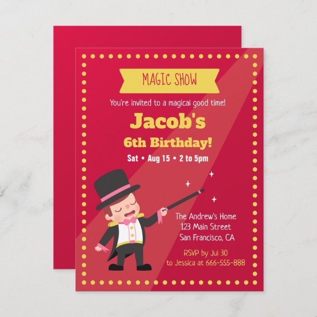 Magic Show Magician Boy Birthday Party Invitations (Front/Back)