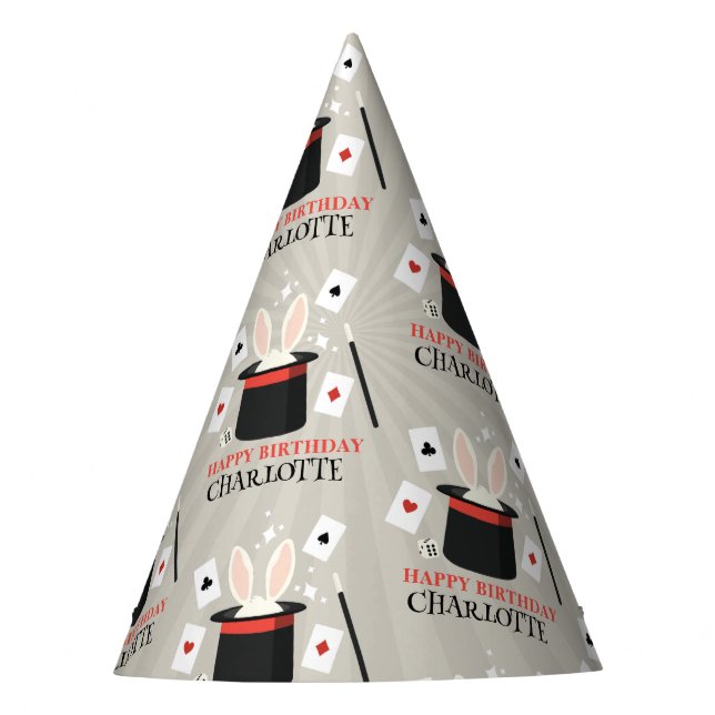 Magic Show Magician Kids Birthday Custom Name Party Hat (Front)